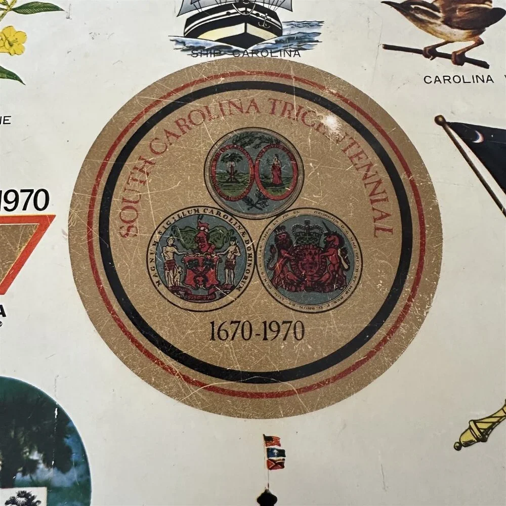 Vintage South Carolina Tricentennial Tray Aluminum Souvenir 1670-1970 Symbols